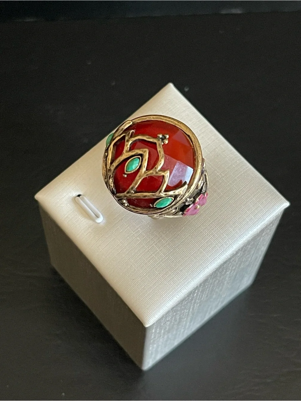 Vintage brass & red agate Statement Ring.